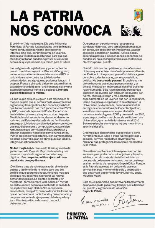 La patria nos convoca: carta abierta de Lidia Cristina Carrizo